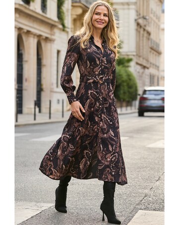 Sosandar Brown Paisley Belted Shirt Dress