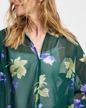 Green Floral Blouson Sleeve Georgette Blouse