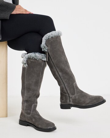 Chloe Suede Faux Fur Knee High Boots - Extra Wide Fit (EEE) & Super Curvy Calf