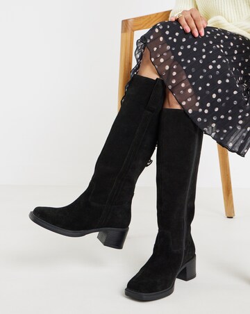 Winnie Suede Low Block Heel Knee High Boots - Standard Fit (D) & Standard Calf