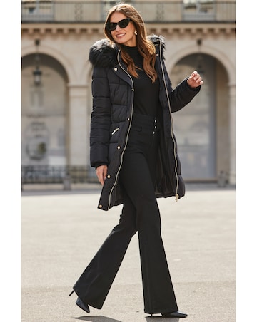 Sosandar Fur Trim Padded Coat