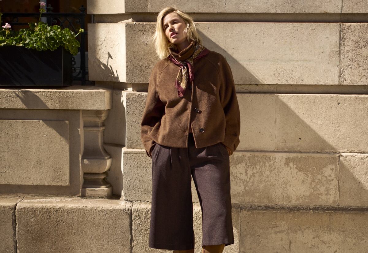 Brown Short Funnel Neck Jacket