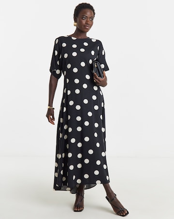 Mono Spot Print Cinched Waist Dress