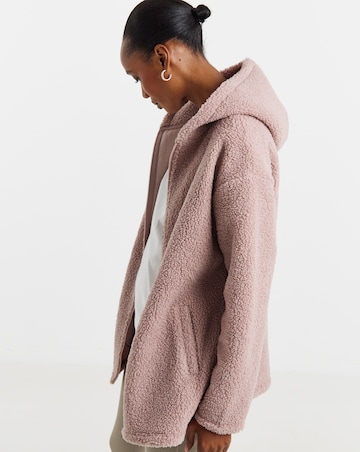 Blush Borg Longline Zip Through Hoodie