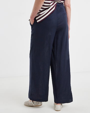 Navy Linen Mix Wide Leg Trouser