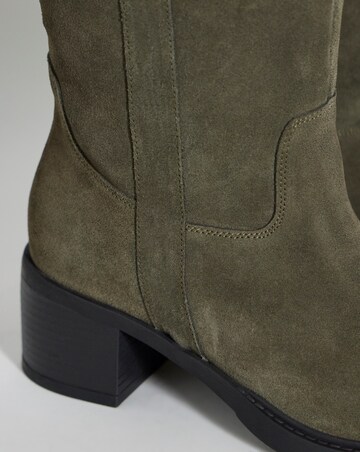 Winnie Suede Low Block Heel Knee High Boots - Wide Fit (E) & Curvy Calf