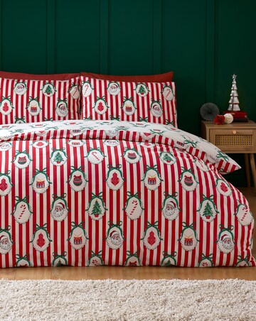 Catherine Lansfield Christmas Vintage Stripe Duvet Cover Set
