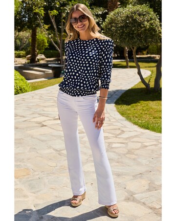 Sosandar Navy Spot Shirred Hem Top