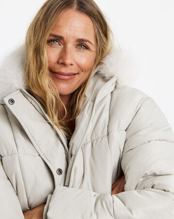 Stone Faux Fur Hood Padded Coat