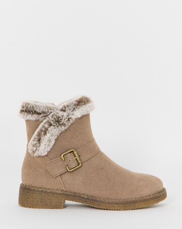 Cushion Walk Faux Fur Cuff Crepe Sole Ankle Boots - Wide Fit (E)