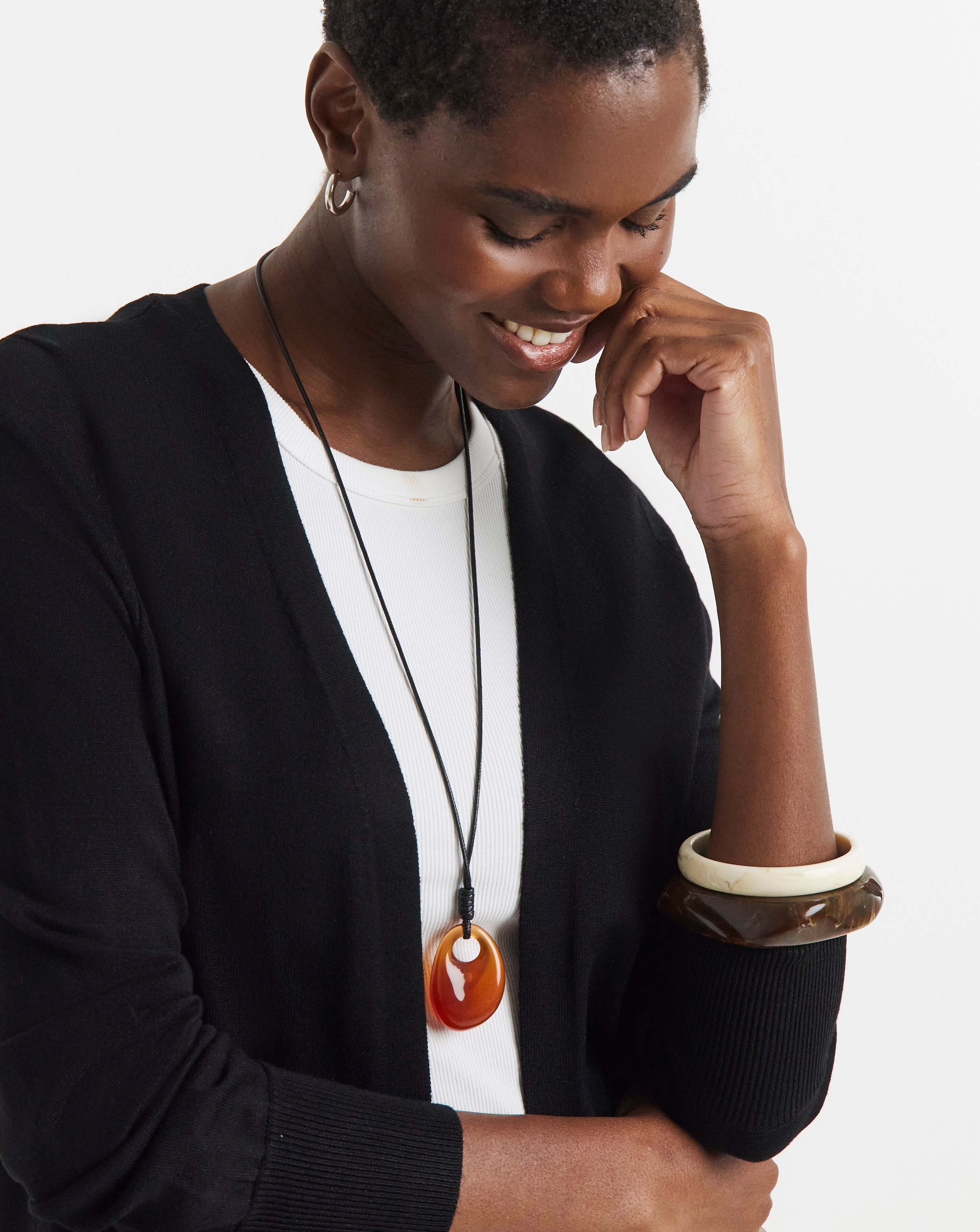 Fine Knit Black Longline Edge to Edge Cardigan | Ambrose Wilson