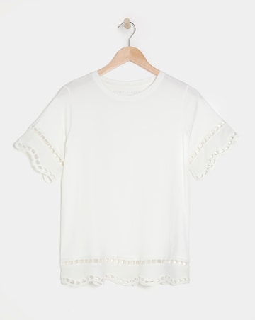 Pure Cotton White Crew Neck Broderie T-Shirt