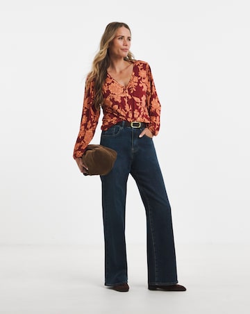 Burgundy Floral Button Fron Long Sleeve Top
