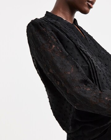 Black Lace Panel Collarless Blouse