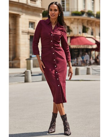 Sosandar 3/4 Sleeve Ruched Waist Dress
