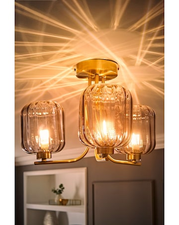 ValueLights Amelie Gold 3 Arm Ceiling Light with Smoked Ribbed Glass