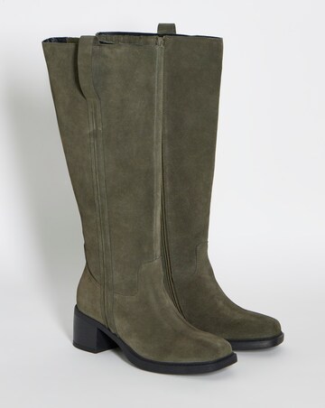 Winnie Suede Low Block Heel Knee High Boots - Wide Fit (E) & Curvy Calf