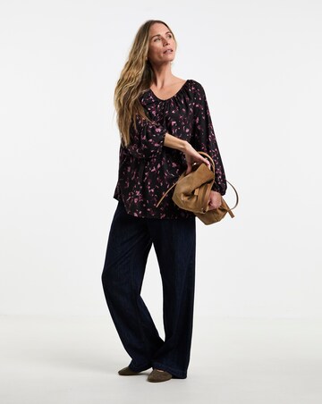 Printed Soft Touch V-Neck Longline Top