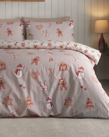 Catherine Lansfield Christmas Gingerbread Stripe Duvet Cover Set