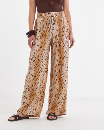 Animal Print Linen Mix Wide Leg Trouser