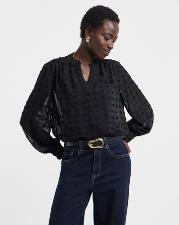 Black Dobby Collarless Blouse