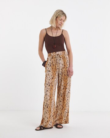 Animal Print Linen Mix Wide Leg Trouser