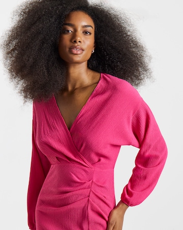 Pink Textured Jersey Ruched Midi Column Dress