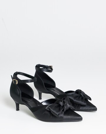 Valerie Satin Bow Pointed Kitten Heel Shoes - Wide Fit (E)