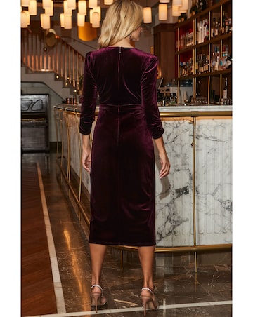 Sosandar Velvet Gold Trim Belt Midi Dress