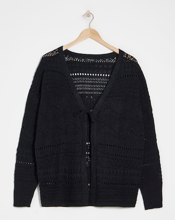 Black Tie Front Crochet Cardigan