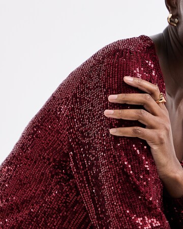 Burgundy Sequin Long Sleeve Button Through