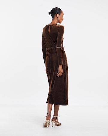 Chocolate Velour Metal Trim Midi Dress