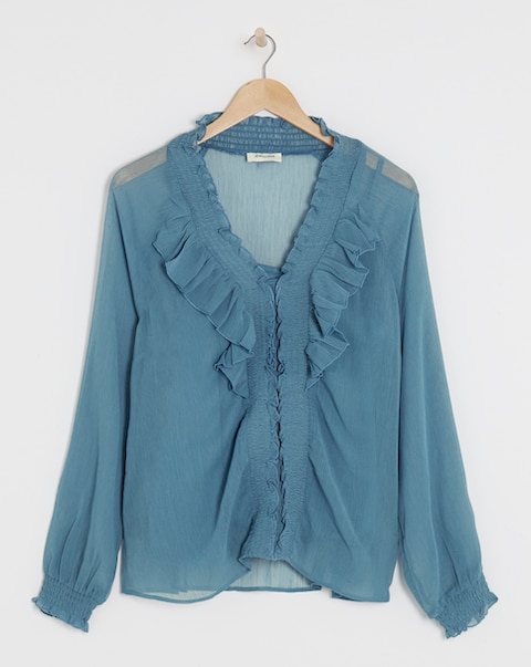 Ruffle Crinkle Chiffon Blouse