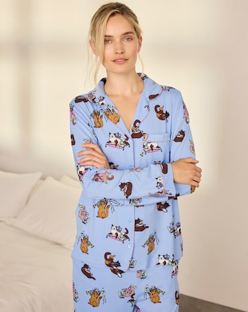 Chelsea Peers Classic Long Sleeve Button Up Dog Print Pyjama Set