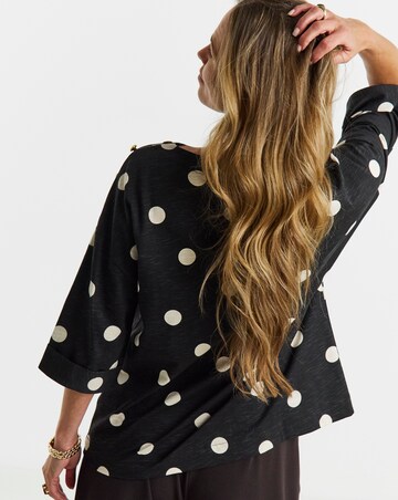 Spot Print Button Shoulder Longline Top