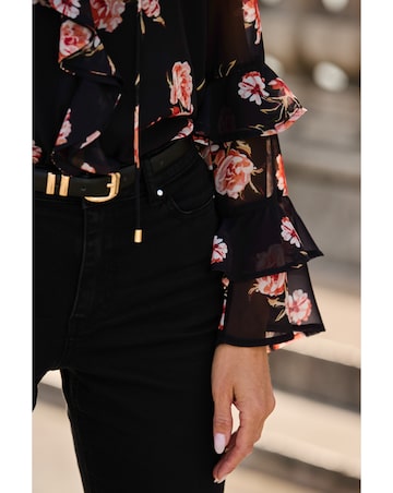 Sosandar Petite Tier Sleeve Ruffle Blouse