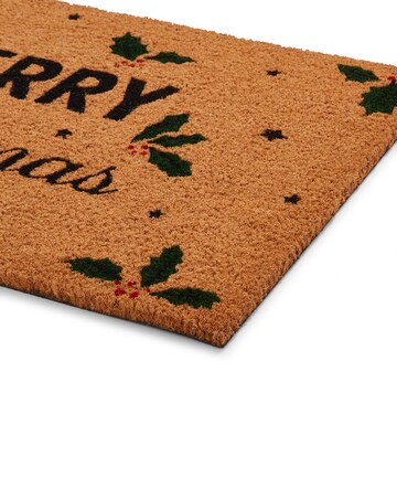 Merry Christmas Holly Coir Doormat