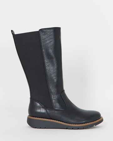 Cushion Walk Elasticated Back Wedge Calf Height Boots - Wide Fit (E)