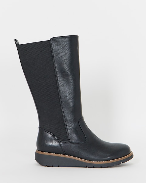Elasticated Back Wedge Calf Boot Ex Wide