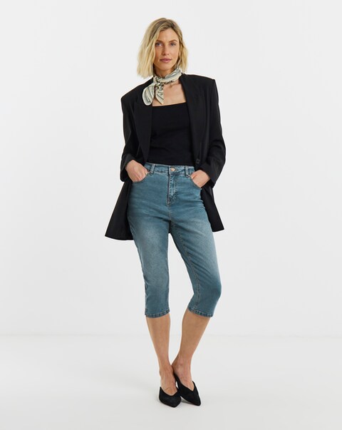 Mid Blue Denim Capri Jeans