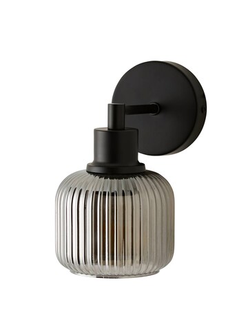 ValueLights Calpe Matte Black Smoke Ribbed Glass Wall Light