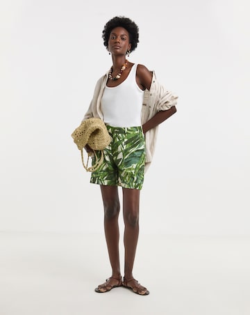 Green Palm Print Bermuda Short