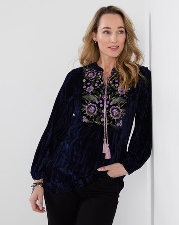 Joe Browns Velvet Tunic Top With Embroidery And Tassel Detail