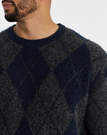 Jack & Jones Premium Blasimon Souffle Crew Neck Knit Argyle Jumper - Navy/Grey