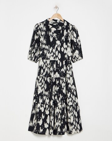 Spun Viscose Midi Shirt Dress With Collar