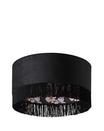 ValueLights Kimberly Black Velvet Printed Inner Drum Shade with Fringe Trim