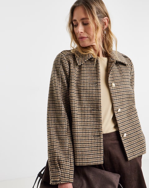 Check Short Button Front Jacket