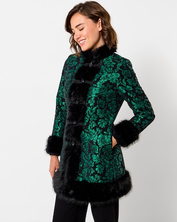 Joe Browns Statement Jacquard Faux Fur Trim Coat