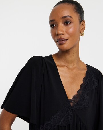 Black Lace Trim Angel Sleeve Longline Top