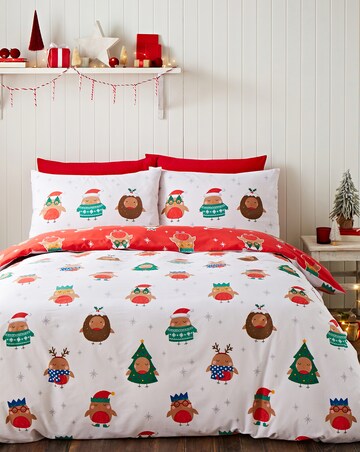 Catherine Lansfield Christmas Party Robins Duvet Cover Set